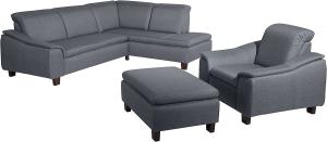 Aaron Sofa Eckgarnitur Flachgewebe Leinenoptik Denim Blue Buche Nussbaumfarben