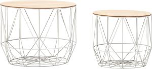 Wohnling Design Beistelltisch mit Körben 2er Set, MDF/ Metall braun/ weiß