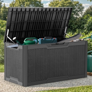 YITAHOME 380 Liter Gartenbox Wasserdicht, Abschließbarem Garten Auflagenbox, Outdoor kissenbox Wetterfest Aufbewahrungsbox mit Seitengriffen für Gartengeräten Poolzubehör Spielzeug, Schwarz