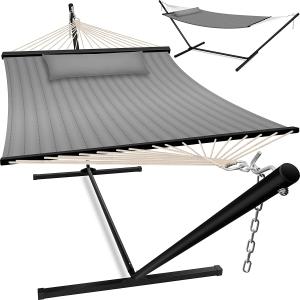 KESSER® Hängematte HILL mit Gestell Kissen Doppelhängematte für 2 Personen-Stabiler Rahmen -200kg Belastbarkeit Indoor & Outdoor XXL Hängesessel Doppel Mehrpersonen Garten Pool Balkon Terrasse Grau