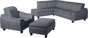 Aaron Sofa Eckgarnitur Flachgewebe Leinenoptik Denim Blue Buche Nussbaumfarben