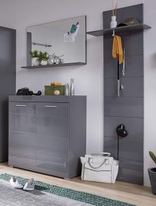 Garderobe Amanda Hochglanz grau Set 3-teilig 161 cm