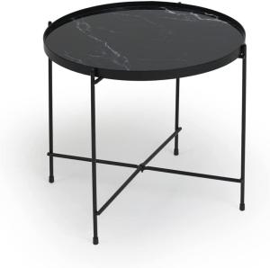 LIFA LIVING Runder Couchtisch in Schwarz, Luxuriöser Beistelltisch aus Metall & Glas, Kaffeetisch im Marmor Design, ø 50 x 38 cm, max. 5 kg belastbar