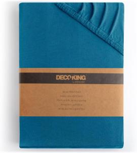 DecoKing Spannbettlaken 200x200 200x220 cm Blau Spannbetttücher Jersey 100% Baumwolle Boxspringbett Amber 200x200 200x220