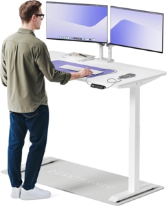 Desktronic Höhenverstellbarer Schreibtisch Elektrisch - Bequem und Schmerzfrei von Zuhause Arbeiten – Schreibtisch Höhenverstellbar Elektrisch (Weißes Gestell + 140x70 Weiße Tischplatte)