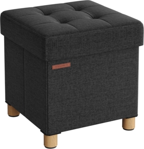 Songmics Sitzhocker mit Stauraum, kleine klappbare Sitzbank, 38x38 cm Fußbank, Aufbewahrungsbox, bis 300 kg belastbar, für Wohnzimmer Schlafzimmer Schlafsaal, Schwarz