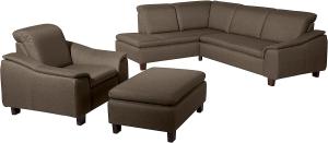 Aaron Sofa Eckgarnitur Flachgewebe Leinenoptik Sahara Buche Nussbaumfarben