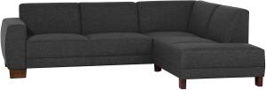 Blackpool Ecksofa Flachgewebe Leinenoptik Schwarz Buche Nussbaumfarben