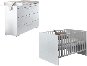 Arthur Berndt 'Liene' Babyzimmer Sparset 2-teilig, Kinderbett (70x140 cm) und Wickelkommode mit Wickelaufsatz MDF Weiß Strasssteine