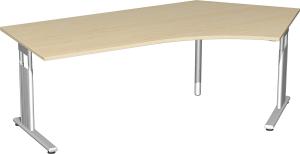 'Lissabon' Winkelschreibtisch mit 135 Grad, Ahorn/ Silber, 216,6 x 113,1 x 68 cm-82 cm
