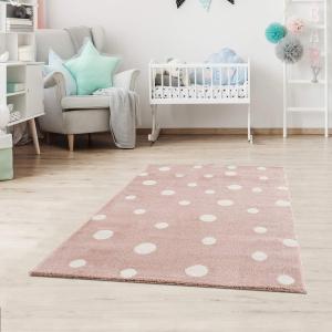 Jimri Kinderteppich DOTS l Pünktchen Gepunktet l Öko-Tex Siegel | Farbe: Beige Blau Rosa | Kinderzimmer/Jugendzimmer