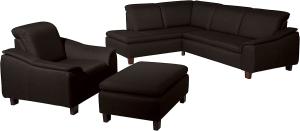 Aaron Sofa Eckgarnitur Flachgewebe Leinenoptik Chocolate Buche Nussbaumfarben