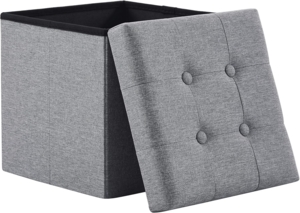 Zedelmaier Sitzhocker mit Stauraum, Fußbank Truhen Aufbewahrungsbox faltbar belastbar bis 300 kg, Leinen, 38 x 38 x 38 cm (Hellgrau)