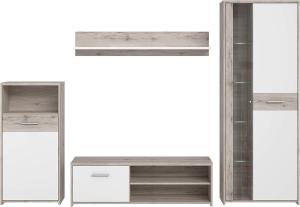FORTE Gulada Wohnwand mit LED Beleuchtung, Holzwerkstoff, Beige/Braun/Weiß, 266 x 182,9 x 41,4 cm