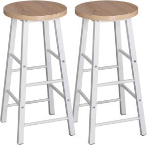WOLTU BH130hei-2 2X Barhocker Bistrohocker Tresenhocker Barstuhl, Gestell aus stabilem Stahl, Stizfläche aus MDF, Hell Eiche