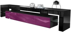 Vladon Lowboard Lima V2, TV-Kommode mit 2 Klappen, 1 offenem Fach und 2 Glasablagen, Schwarz Hochglanz/Brombeer Hochglanz (189 x 38 x 35 cm)