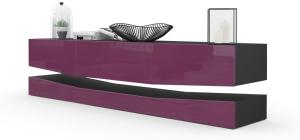 Vladon Lowboard City, TV-Kommode mit Sockelelement, 1 offenem Fach und 3 Schubkästen, Schwarz matt/Brombeer Hochglanz (178 x variabel x 39 cm)