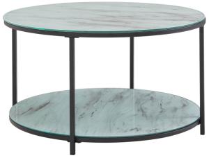Kadima Design Couchtisch "Trebbia": Glas-Metall Mix, 2 Ablagen, Marmoroptik, stabil. Weiß, 80 x 80 x 45 cm