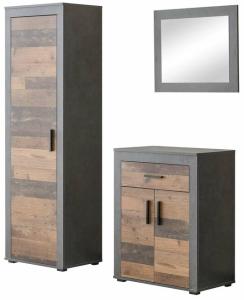 Wilmes Dielen Set Lake II: Garderobenschrank, Wandspiegel und Schuhschrank Korpus Graphit Dekor und Front Old Style Dekor Melamin