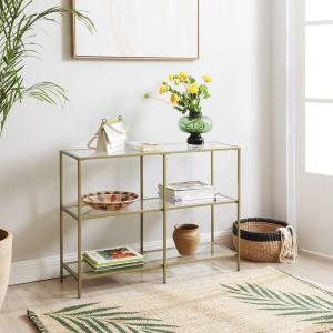 Songmics 'Vasagle' Konsolentisch mit 3 Ablagen aus Hartglas, Metall/Glas goldfarben, 73 x 30 x 100 cm