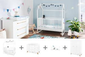 Kinderzimmer 'Hilda & Pan' extrabreit groß, weiß, inkl. Wandregal