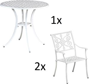 Inko 3-teilige Sitzgruppe Aluminium Guss weiß Tisch Ø 80 cm mit 2 Sesseln Tisch Ø80 cm mit 2x Sessel Nexus