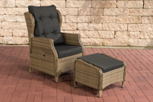 CLP Polyrattan Verstellbarer Sessel Breno inkl. Fußhocker 5mm,natura anthrazit