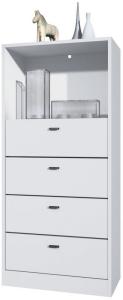 Vladon Kommode Pino V3, Anrichte mit 4 Schubladen & 1 offenem Fach, Weiß matt/Weiß matt ohne LED (56 x 125 x 36 cm)