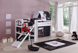 Spielbett Eliyas mit Rutsche und Textilset Vorhang, 1-er Tunnel und Tasche