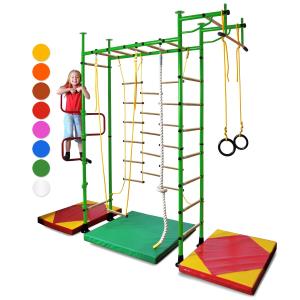 NiroSport Sprossenwand für Kinderzimmer M3 aufbau ohne bohrungen Made in Germany Holzsprossen Grün Raumhöhe 220 - 270 cm