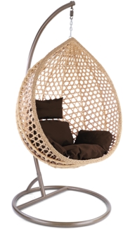Luxus Hängesessel Style XXL Polyrattan Korb beige Gestell braun Kissen dkl. braun