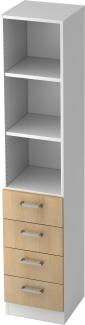 bümö office Aktenschrank Regal mit Schubladen, Büroschrank schmal aus FSC-Holz, 40cm breit in Weiß/Eiche - Aktenregal & Schubladenschrank mit Chromgriffen, Büro Möbel Schrank System, 7600-W-E-CE