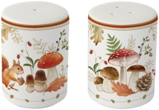 EasyLife Salz- / Pfefferstreuer Autumn Breeze, Spülmaschinengeeignet, Weiß, Motiv: Herbst, Blätter, Eichhörnchen