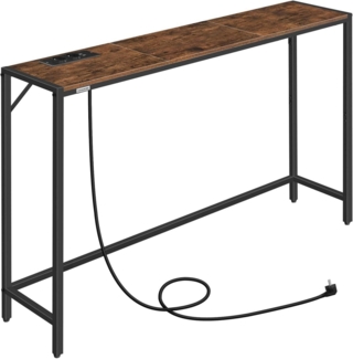 Schmaler Konsolentisch Braun/Schwarz für Wohnzimmer mit USB-Anschlüssen