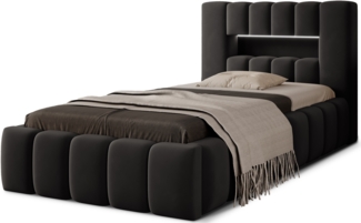 Bett Lamica 90x200 + Metallrahmen/ Gaslift/ Box für Bettzeug, Bett, Dunkelgrau