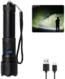 LQWELL LED Taschenlampe LED USB C Aufladbar, Extrem Helle Zoombares Taktische Taschenlampen (1-St, mit 5 Lichtmodi Einstellbare Helligkeit, Wasserdichte Flashlight), für Camping, Wandern, Outdoor, Notfäll