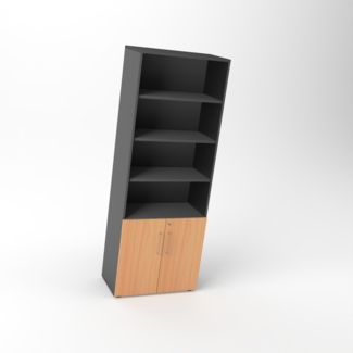 Flügeltürenschrank Cabino 80×42×216 cm – abschließbarer Aktenschrank 2OH mit Regalaufsatz 4OH in Graphit/Buche mit 110° Drehtüren & Metallgriff