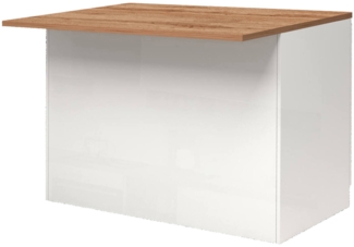 Dmora Kücheninsel Analiza, Mehrzweckschrank, Küchenzeile Schrank, Zusätzlicher Tisch, 100 % Made in Italy, 125 x 90 x 90 cm, glänzendes Weiß und Eiche