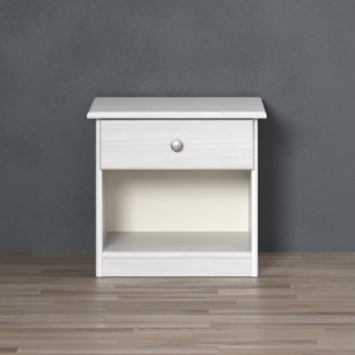 Home affaire Nachtkommode Delsbo Nachtschrank Schrank Schlafzimmer Beistellschrank (1 St, Landhaus Design aus Kiefernholz), Massivholz Nachttisch Weiß lackiert - Nachtkonsole (B/T/H) 44/34/41 cm
