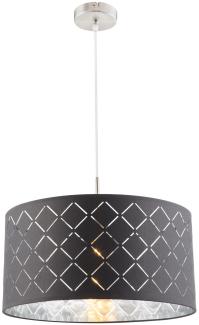 Hängeleuchte, rund, grau, Textil, Metall, D 40 cm