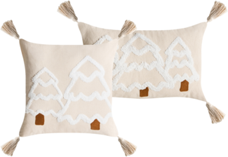 Dekokissen 2er Set INTSIA Baumwolle 30 x 50 cm 45 x 45 cm Hellbeige Weihnachtsmotiv