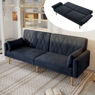 Schlafsofa 2-Sitzer mit verstellbarer Rückenlehne & Armlehnen, Samtstoff, klappbar, modern, mit 2 Kissen,Schwarz