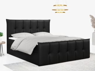 Boxspringbett, mit Fußteil, 2 Bettkästen - PREMIUM-11 - 180x200cm - Schwarz Kunstleder - H3