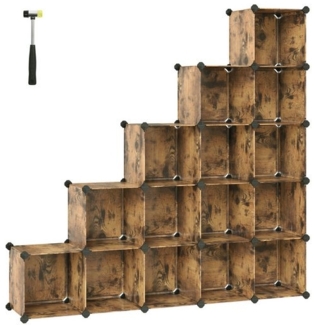 SONGMICS Schuhregal, Regalsystem, Steckregal, Set aus 16 Würfeln, DIY Regal, stapelbar, aus PP-Kunststoff, als Garderobe, für Schlafzimmer, Büro, 31 x 123 x 123 cm, vintagebraun CPL442A01