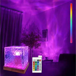 BlingBin LED Nachtlicht Acryl Wasserwellen Nordlicht Lampe mit Fernbedienung 16 RGB Farben, Fernbedienung, LED fest integriert, RGB, Wasserwellen Nordlicht Lampe Stimmungslicht für Party/Date/Bars Deko