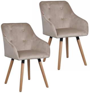 Esszimmerstuhl Küchenstuhl Stuhl 2er Set Vintage Essstuhl Stoff Beige/Grau Samt