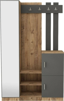 Dmora Eingangsmöbel Arco, Moderner Eingang, Wandgarderobe, Multifunktions-Aufbewahrungskonsole, 114x38h180 cm, Eiche und Anthrazit