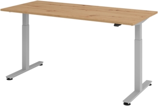 bümö elektrisch höhenverstellbarer Schreibtisch Asteiche 180x80 cm, Gestell: Silber - Büroschreibtisch höhenverstellbar elektrisch, elektrischer Bürotisch & Gaming Tisch, Stehschreibtisch, XMST-19-R-S