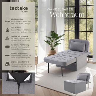 tectake Relaxsessel Schlafhocker, 4 in 1 als Hocker, Sessel, Lounger oder Bett