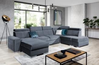 Wohnlandschaft Schlafsofa NOLAN inkl. USB Stoff Monolith Blaugrau Ottomane Links